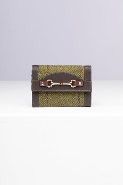 Damen-Tweed-Trifold-Geldbörse – Helmsley - Dunkelgrün