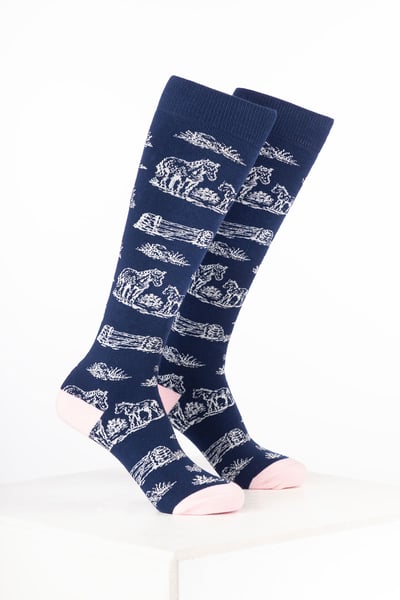Women’s Horse Print Welly Socks - Equestrian Life Denim