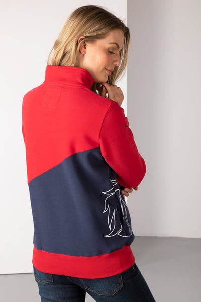 Ladies Diagonal Horse Sweatshirt - Red/Navy