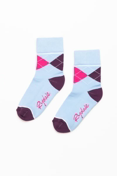 Calcetines tobilleros júnior - Argyle azul suave/baya