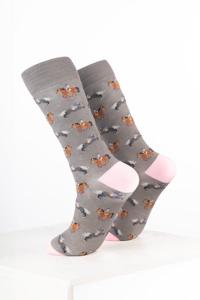 Damen-Knöchelsocken mit Pferdemotiv - Gerittenes Pferd Schimmel