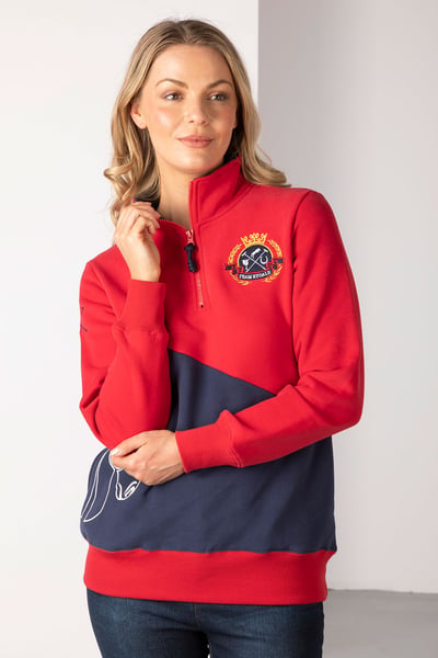 Ladies Diagonal Horse Sweatshirt - Red/Navy