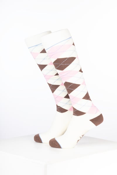 Women’s Bamboo Rich Argyle Riding Socks - Argyle Cream/Soft Pink/Mocha