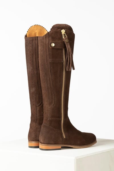 Ladies Tall Suede Country Boots - Helmsley - Brown