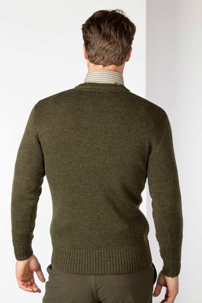 Men's Wykeham Pheasant V Neck Shooting Jumper - Olive Tweed