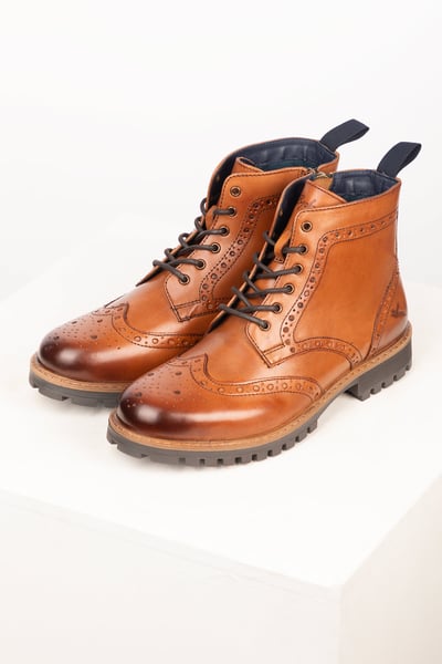 Men's Lace Up Brogue Boots - Millington III - Elgin Tan