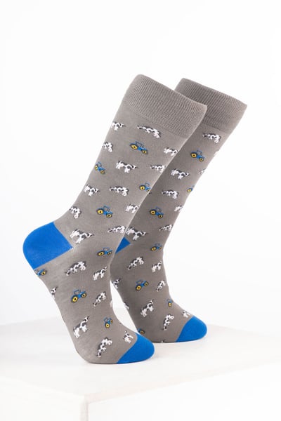 Men’s Farm Ankle Socks - Cow & Tractor Grey