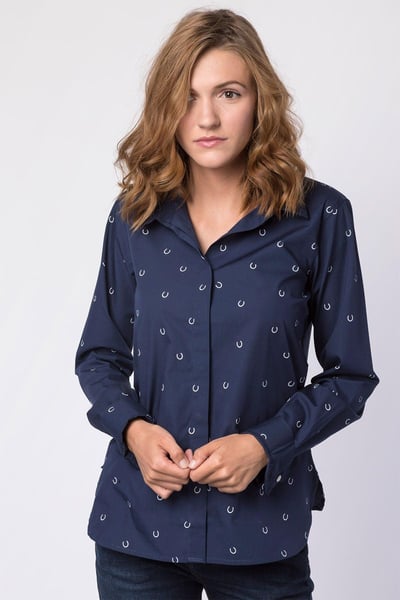 Ladies Printed Shirt - Wistow - Horse Shoe Navy