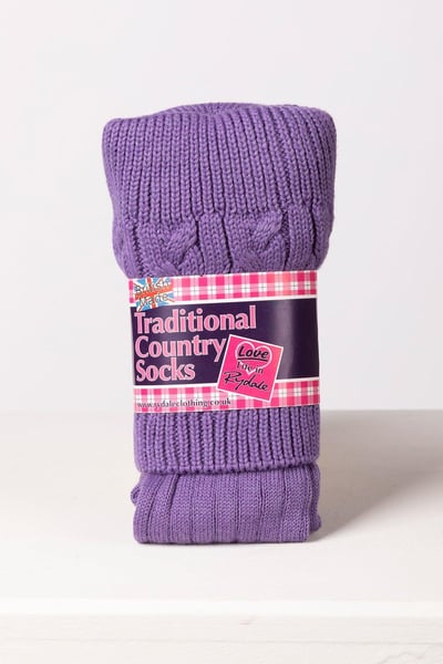 Ladies Cable Knit Socks - Lilac/Purple