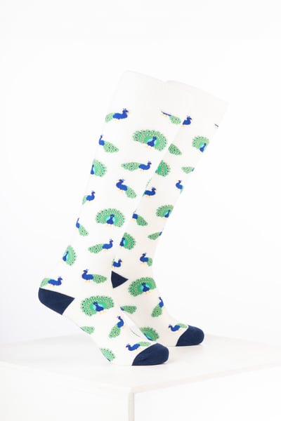 Kids Animal Welly Socks - Peacock Cream