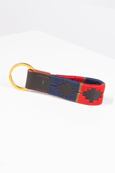 Leather Loop Polo Keyring - Askwith - Navy/Red/Gold