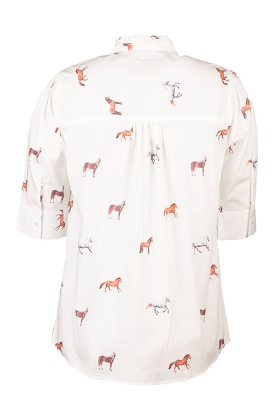Ladies Ruffled Short Sleeved Shirt - Wistow - Horse White