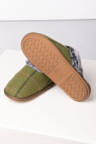 Ladies Tweed Slippers - Beswick - Olive
