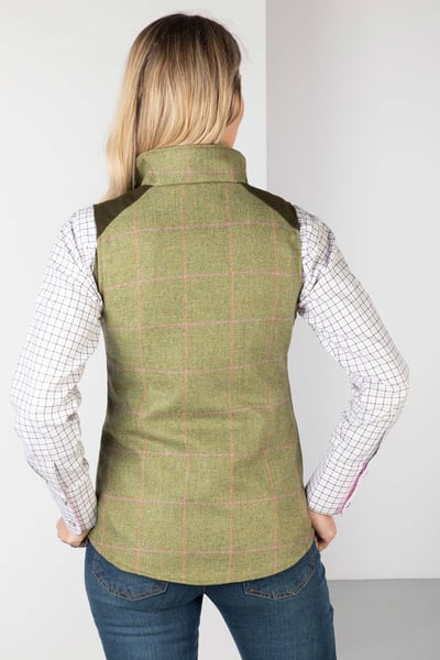 Ladies Tweed Waistcoat - Haworth - Green/Pink Tweed