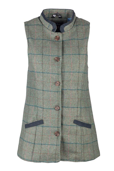 Ladies Button Up Tweed Waistcoat - Bramham - Blue Tweed