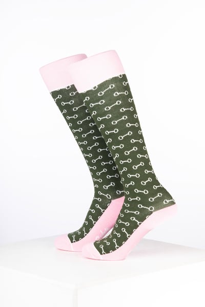 Junior Bamboo Rich Reitsocken mit Pferdemotiv - Trense Dunkeloliv