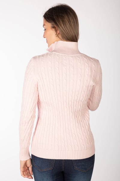 Pull en maille torsadée à fermeture éclair 1/4 pour femme - Emma - Rose doux