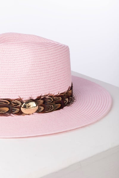 Ladies Feather Panama Summer Hat - Helmsley - Pink