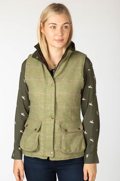 Ladies Tweed Waistcoat - Helmsley - Light Green/Pink
