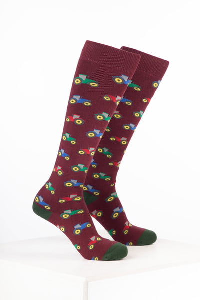 Men’s Farm Welly Socks - Tractor Wine