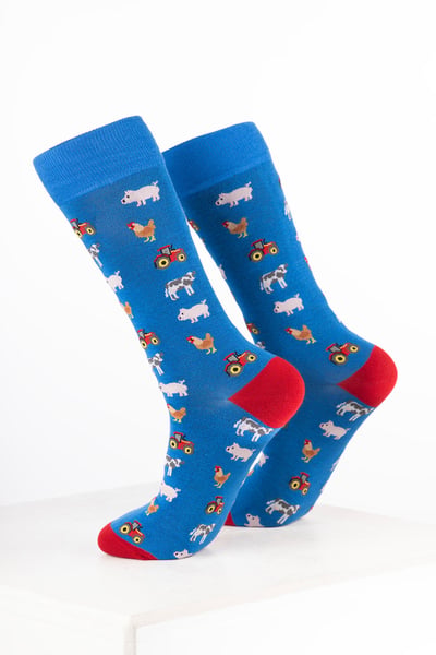 Men’s Farm Ankle Socks - Farm Yard Blue