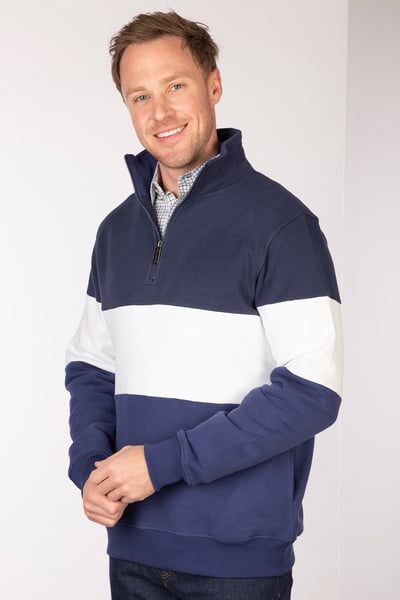 Men's Plain Sweatshirt - Byland - Navy/White/Denim
