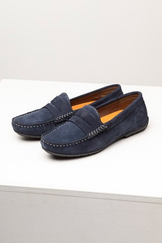 Ladies Navy Suede Driving Loafers