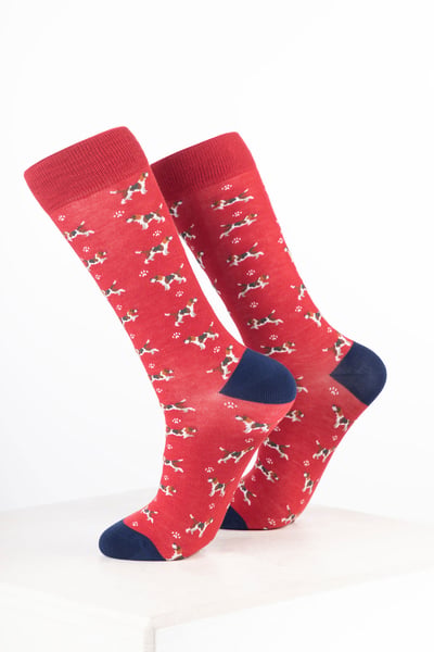 Women’s Bamboo Rich Dog Ankle Socks - Beagle Strawberry