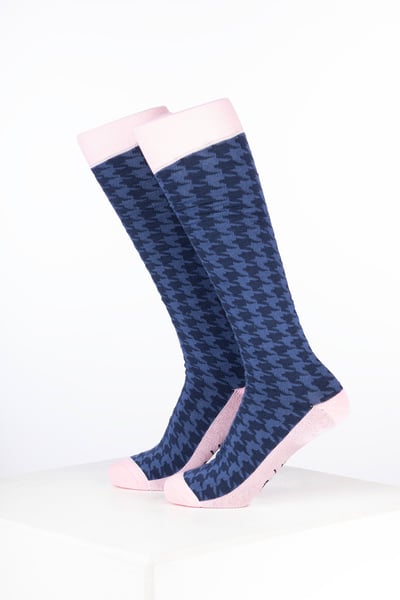 Women’s Bamboo Rich Checked Riding Socks - Houndstooth Navy