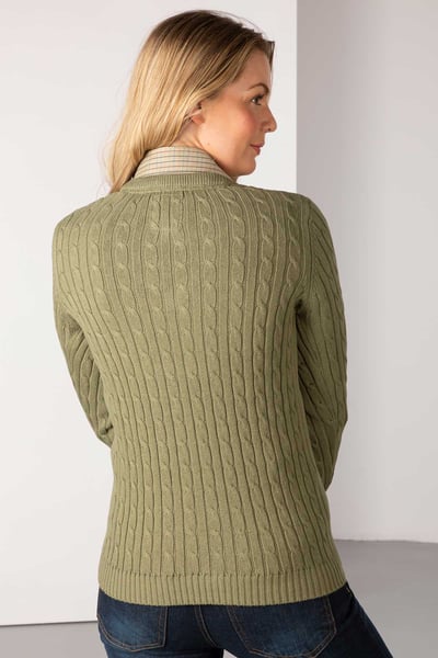 Ladies V Neck Cable Knit Jumper - Emma - Moss