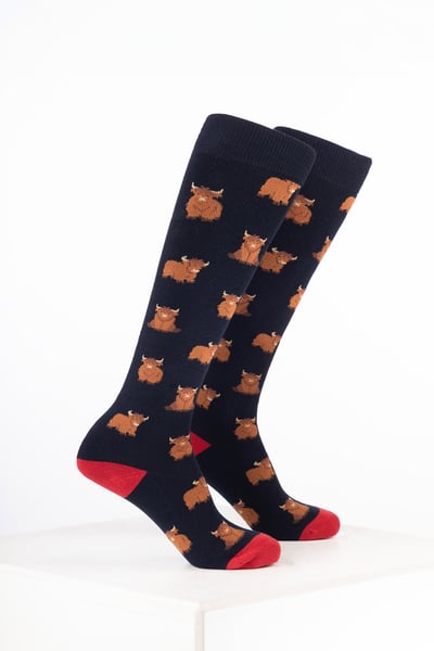 Calcetines de agua con diseño de animales para niños - Vaca de las Tierras Altas Azul Marino