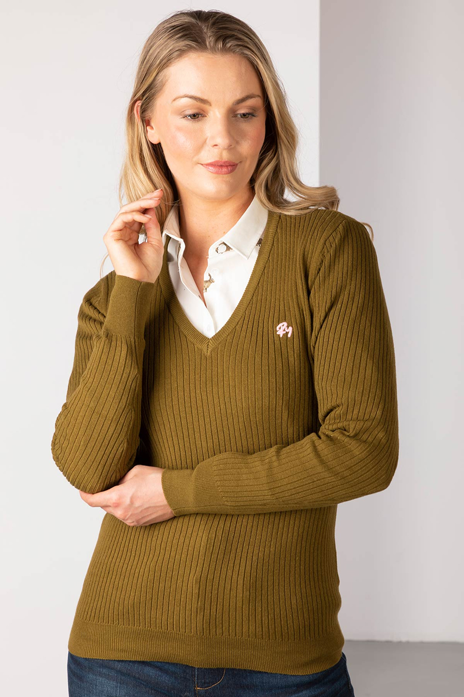 Ladies V Neck Ribbed Jumper