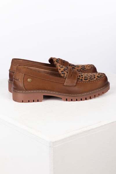 Ladies Chunky Animal Print Loafers - Ella - Tobacco
