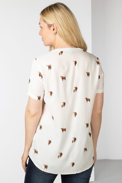 Ladies Short Sleeve Blouse - Wistow II - Highland Cow