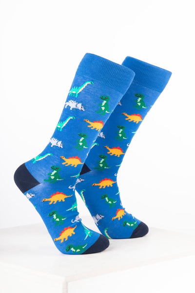 Men’s Bamboo Rich Animal Ankle Socks - Dinosaur Blue