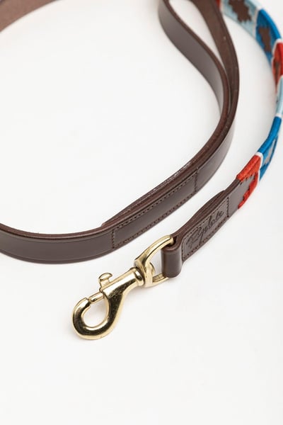 Polo Belt Dog Lead - Cherry/Silver/Pacific
