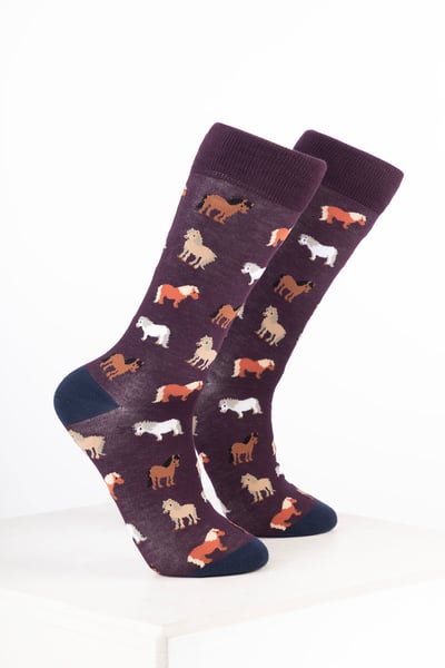 Women’s Bamboo Rich Horse Print Ankle Socks - Shetland Dark Berry