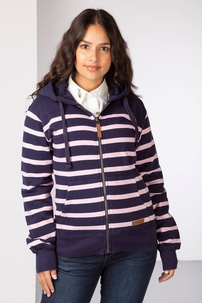 Ladies Lucy Striped Full Zip Hoody - Navy/Sorbet