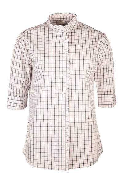 Ladies Ruffled Short Sleeved Shirt - Ivy - Ellie Check Navy