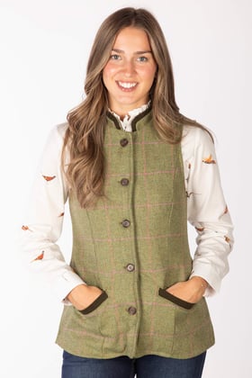 Ladies Button Up Tweed Waistcoat - Bramham