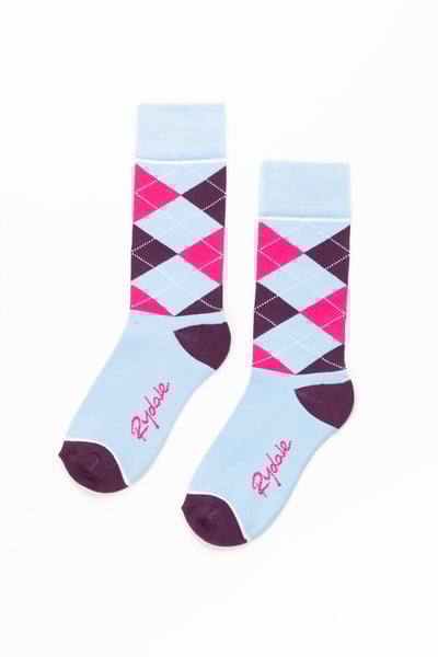 Ladies Argyle Ankle Socks - Argyle Soft Blue/Berry