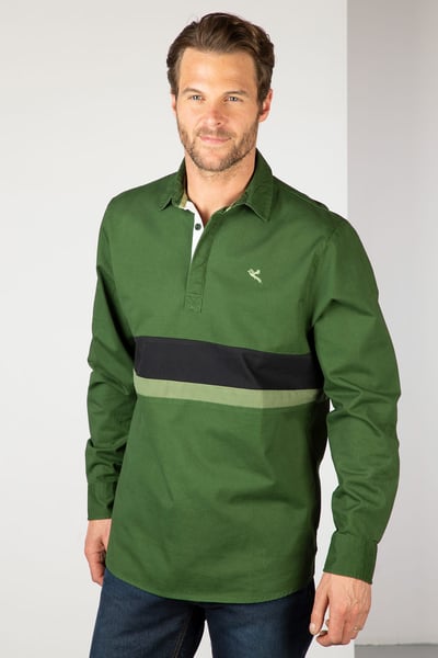 Men's Stripe Deck Shirt - Beadlam - Olive