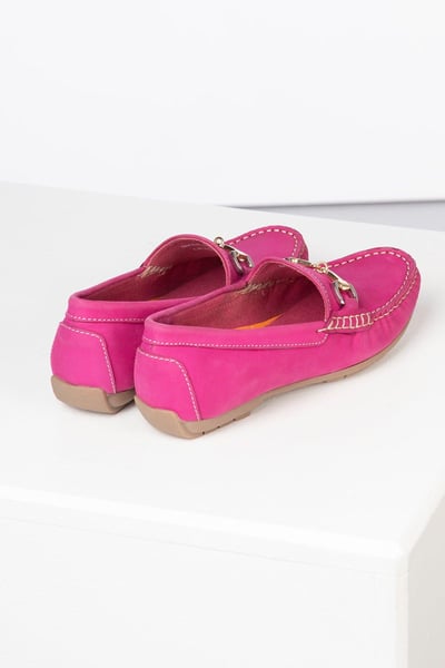 Ladies Nubuck Snaffle Driving Loafers - Wrelton - Bright Pink