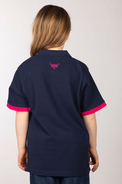 Girls Highland Cow Polo Shirt - Navy