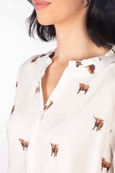 Ladies Floaty Long Sleeved Blouse - Highland Cow