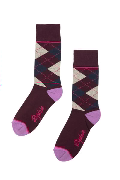 Ladies Argyle Ankle Socks - Dark Berry
