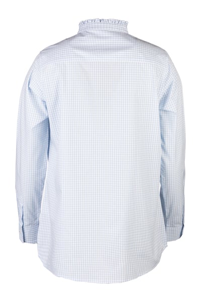 Ladies Oxford Cotton Ruffled Shirt - Ivy - Blue Gingham