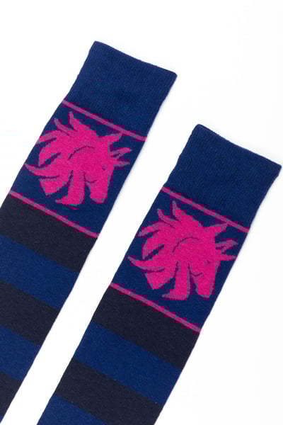 Ladies Broadstripe Knee Length Riding Socks - Denim