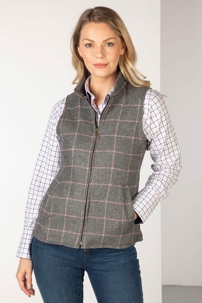 Ladies Tweed Waistcoat - Haworth - Grey/Pink