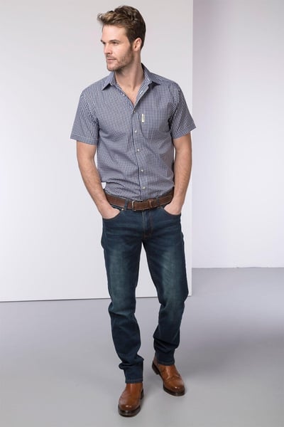 Men's Short Sleeved Check Shirts - Millington Blue
